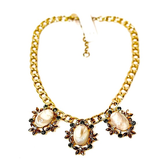 LEE ANGEL for NEIMAN MARCUS Gold & Milky Cabochon Garden Statement Necklace NWT - Picture 1 of 8